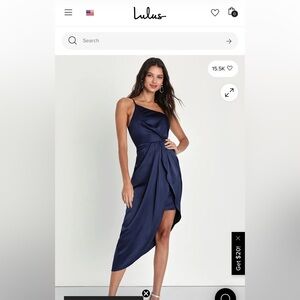 Lulu's Law of Attraction Navy Blue One-Shoulder Asymmetrical Midi Dress